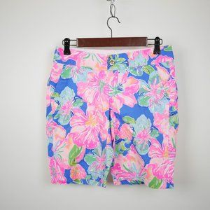 LILLY PULITZER Women's 0 Pink & blue floral print chino Bermuda shorts CHIPPERNE